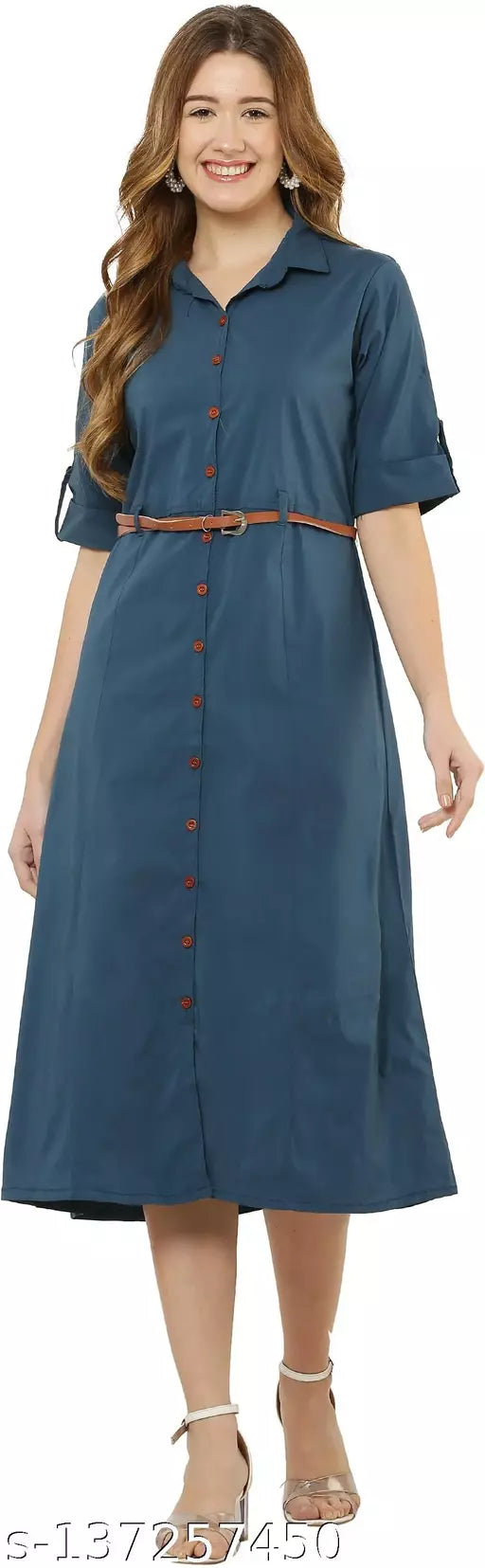 I.T FASHION Solid Women Collared Neck Blue T-Shirt () Dresses