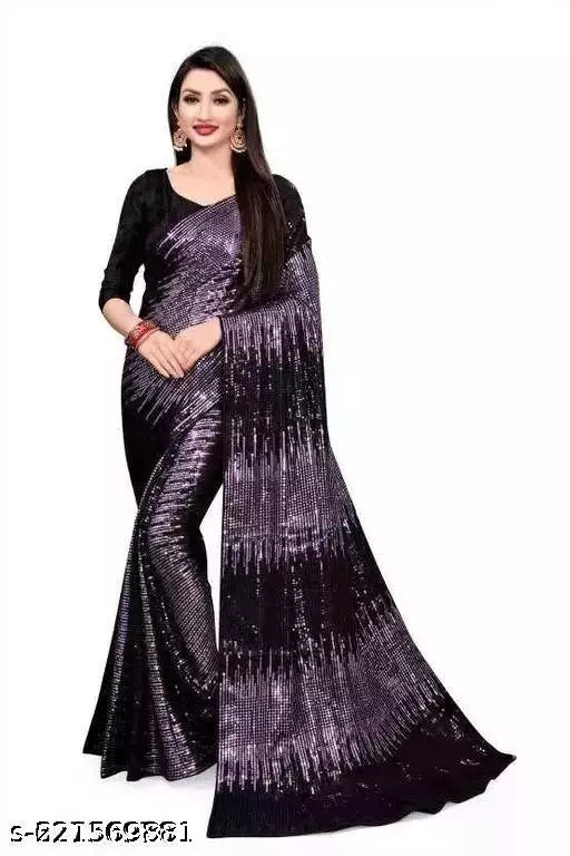 SHINE SUPER HIT PINK DESIGNER SEQUANCE Georgette  SAREES BY KRADDLE