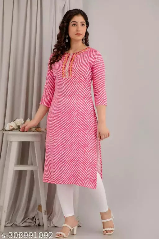 Mialo fashion leheriya embroidered  straight kurta for women.