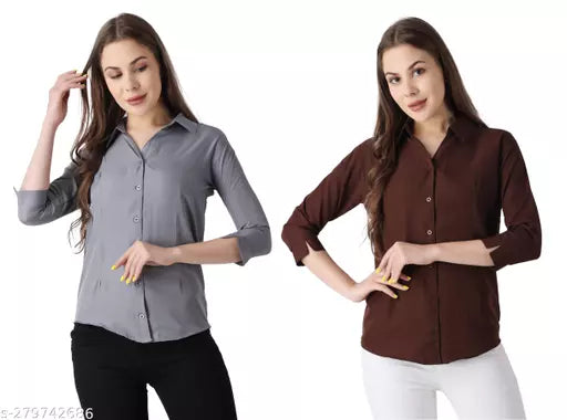 Women's Regular Fit Solid Spread Collar Casual Shirt (Pack of 2) combo