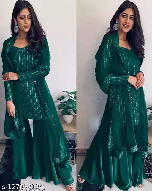 Women's Mint Green Embellished  Georgette Suits & Dress Materials