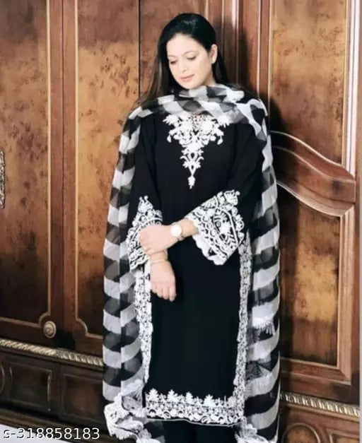 Women's Fancy Exclusive Super Patiala Unstiched Designer Suits Party Wear Black Georgette Salwar Suits & Dress Materials