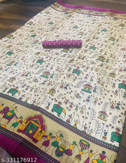 WARLI PRINT KHAADI SILK BLENDED SAREE
