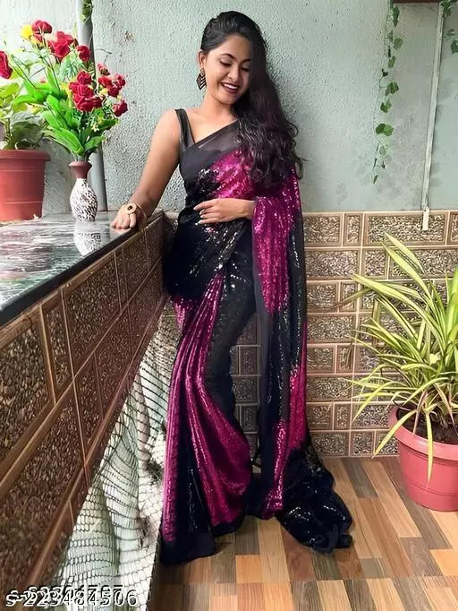 NEW LAUNCHING SUPER HIT WINE  DESIGNER SEQUANCE Georgette  SAREES BY KRADDLE