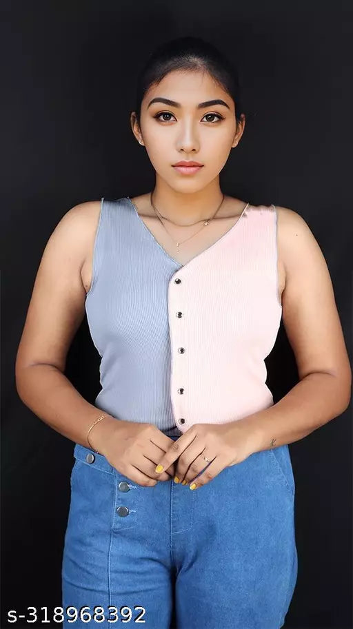 Women's Solid Cotton Rib Knit Crop Tank Top