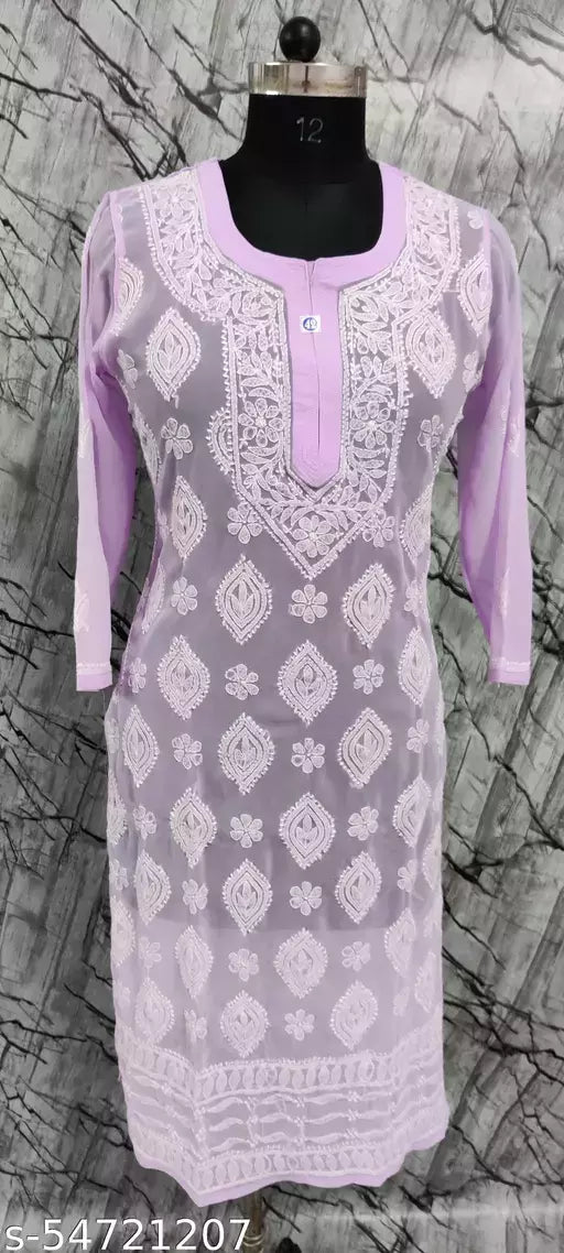 Handwork Chikankari Chiffon boota jaal kurti.