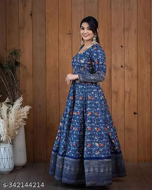 QVAZOR Stylish Fancy Trendy Printed Georgette Gown For Women For Party Wedding Festival Functions