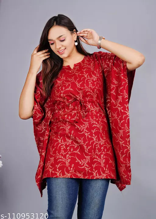 Stylish Rayon Printed   women  Mahrun Gold  Kaftan Top
