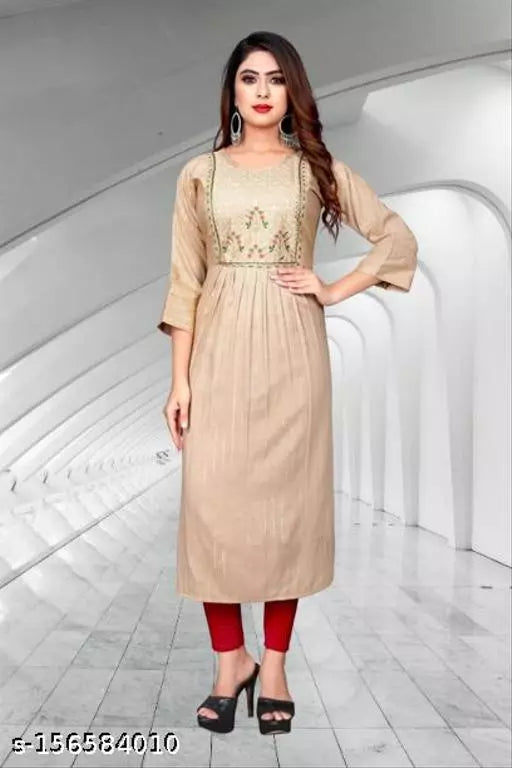 Women's  Embroidery Printed Rayon Kurti