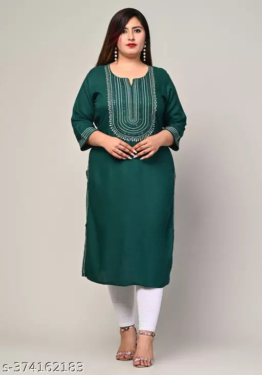 Green Embroidered Plus Size Kurti