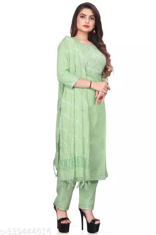 Elegant Women's Green Kurta Set with Pant  Dupatta  and Stylish Kurti Top: Perfect for Ladies' Dressing with Unique Pajama Design