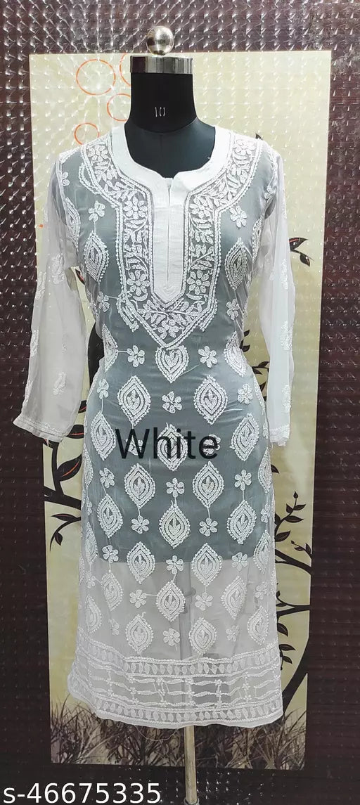 Handwork Chikankari Chiffon boota jall kurti.