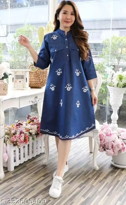 Denim Dress Embroideried (soft denim fabric)