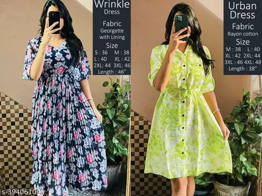 STYLISH LONG GEARGETTE FABRIC LONG DRESSS+RATON TUNIC COMBO