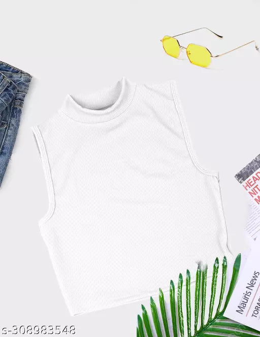 Women's Solid Cotton Rib Knit Crop Tank Top