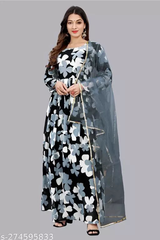 QVAZOR Stylish Fancy Trendy Printed Georgette Gown For Women For Party Wedding Festival Functions