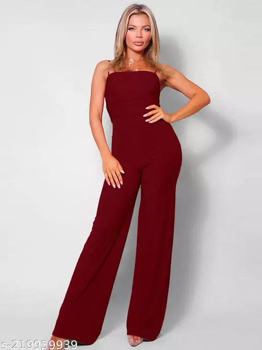 Sunday Casual Solid Maroon Jumpsuit for Ladies