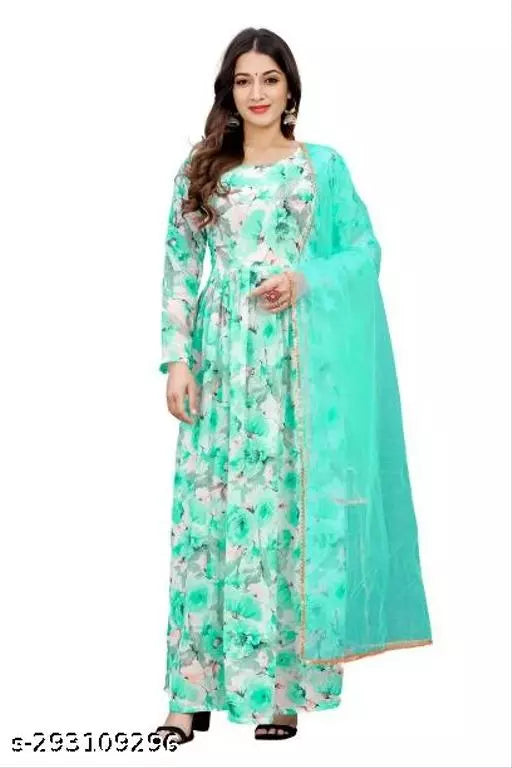 QVAZOR Stylish Fancy Trendy Printed Georgette Gown For Women For Party Wedding Festival Functions
