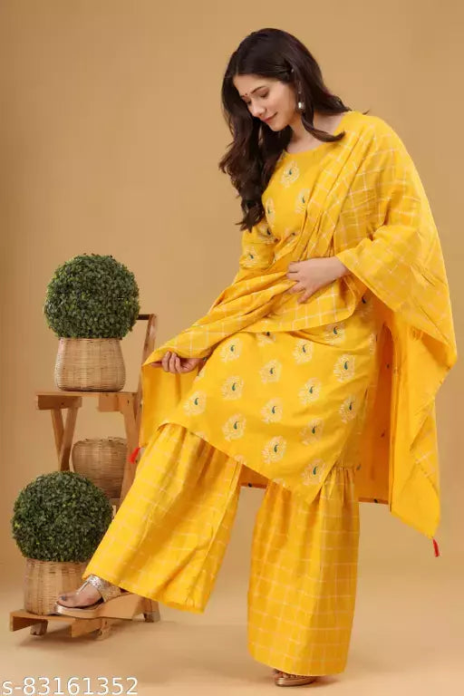 Mialo fashion yellow kurta sharara with dupatta