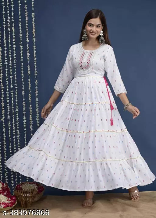 Women's Rayon Embroidery With Printed Gown