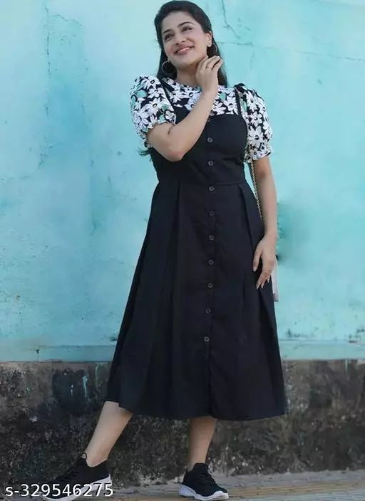 Floral Print Dungaree Dress Two-Piece Set