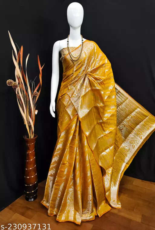 Morpich Fashion Yellow Banarasi Silk Silver Zari Saree