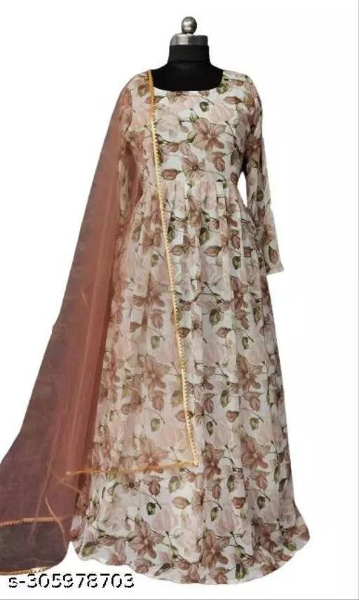 QVAZOR Stylish Fancy Trendy Printed Georgette Gown For Women For Party Wedding Festival Functions