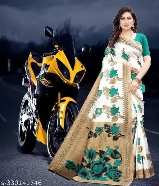 LIGHT WEIGHT SUPER DESIGNER ( KHAADI -COTTON BLEND MIX MATERIAL) SKIN FRIENDLY SAREE WITH UNSTICHED BLOUSE