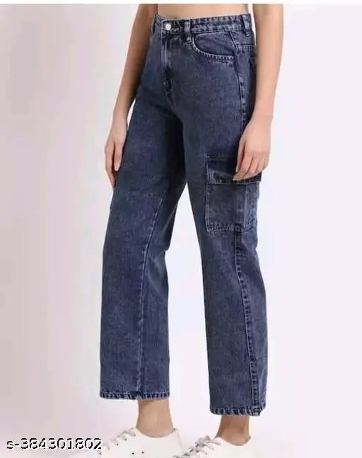 Women s & Girls Causal Denim  Straight Mid Rise Navy Blue Jeans use for Outdoor & Indoor.