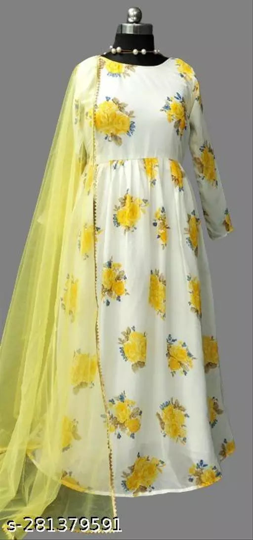QVAZOR Stylish Fancy Trendy Printed Georgette Gown For Women For Party Wedding Festival Functions