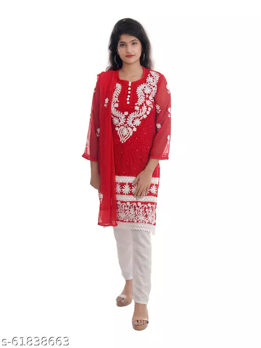 Pooja Georgette medium kurti stole laish