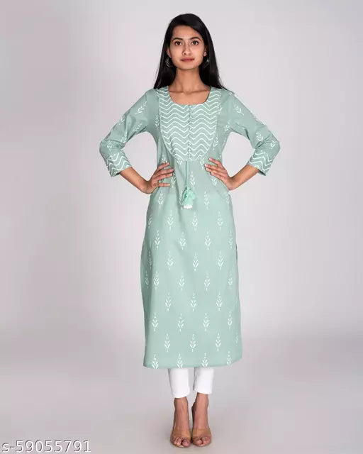 Swasti Plus Size Women Printed Pure Cotton Straight Kurta  (Green)