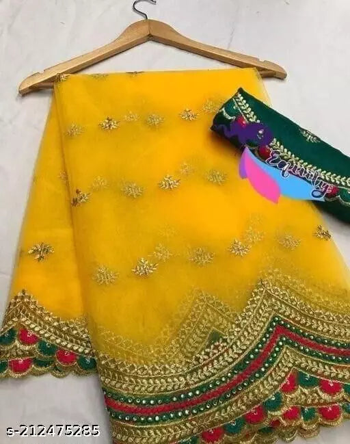 PUSHPA YELLOW SUPER EMBROIDERY SAREE BY KRADDLE