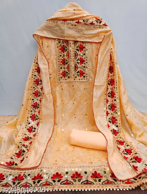 Chanderi Cotton Unstiched Salwar Suit And Dress Materials