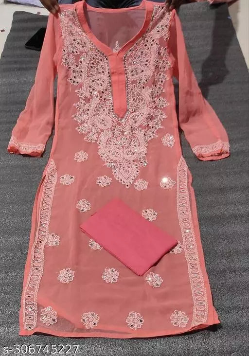 MIRROR WORK CHIKANKARI KURTI WITH INNER