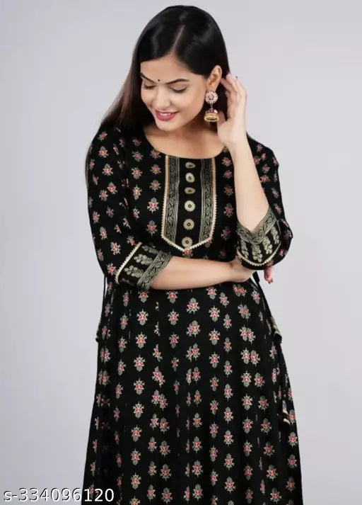 N. Gold Printed Black Gown