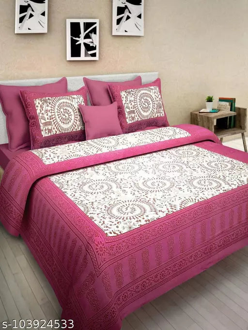Double Pure Cotton Bedsheet With 2 Pillow Covers