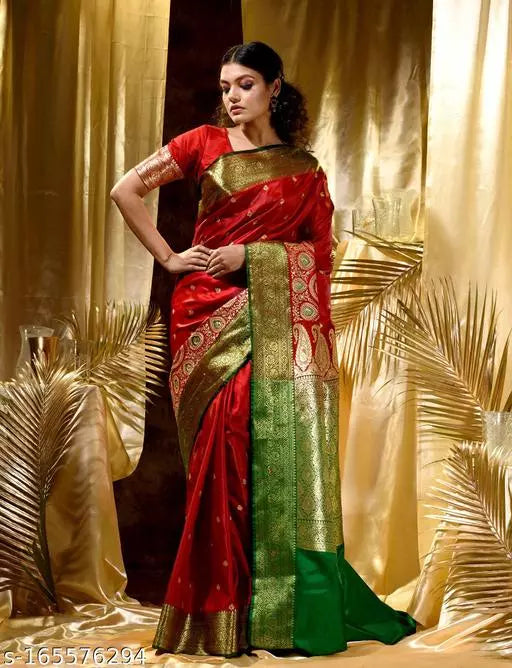 Banarasi Satin Silk Embroidery Saree With Heavy Pallu