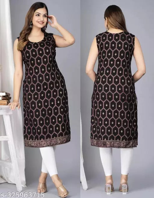 Women's Floral Printed Straight Fit Sleeveless Kurti/Kurta