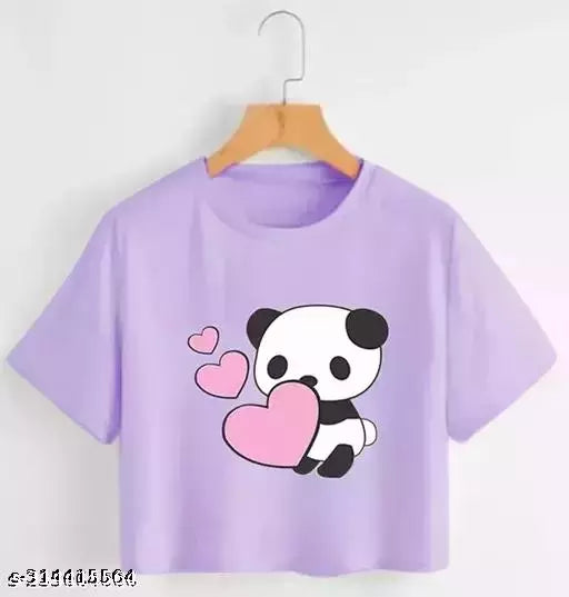 Trendy Feminine Printed Crop Tshirt Round Neck Top For Womens