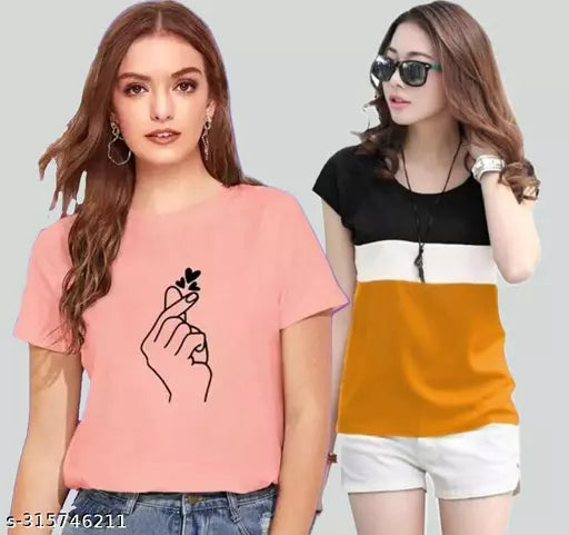 Winning Line Women Color Block Printed Half Sleeve Designer Party wear Top for women and Girls (combo of 2)