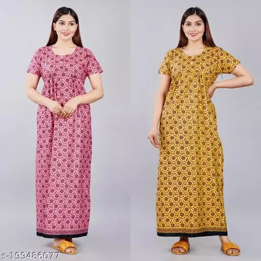 Sanganeri Print Nighty For Women Combo Pack Of 2