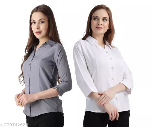 Women's Regular Fit Solid Spread Collar Casual Shirt (Pack of 2) combo