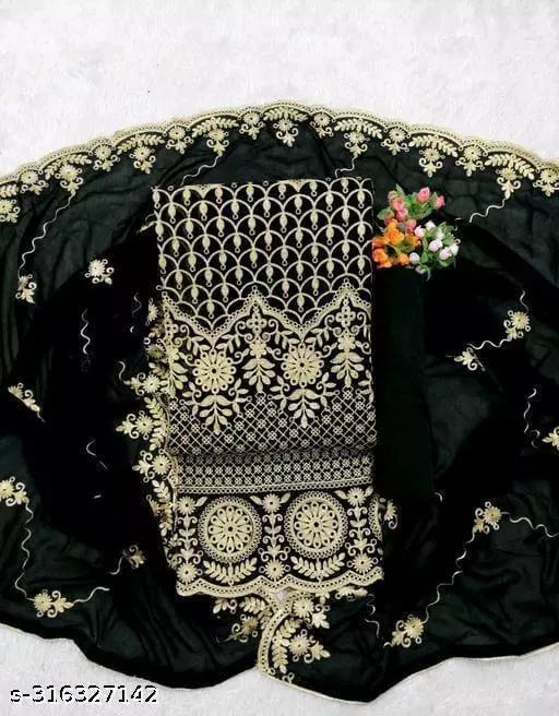 Women's Super  Festival Wear Black Floral Patiala Embroidered Sequence Work Georgette Salwar Suit & Dress Materials