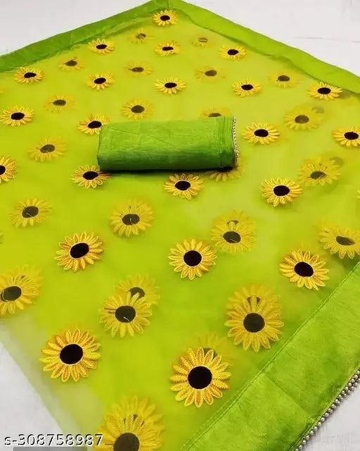 Fancy Embroidered Net Embroidered Mehendi sarees