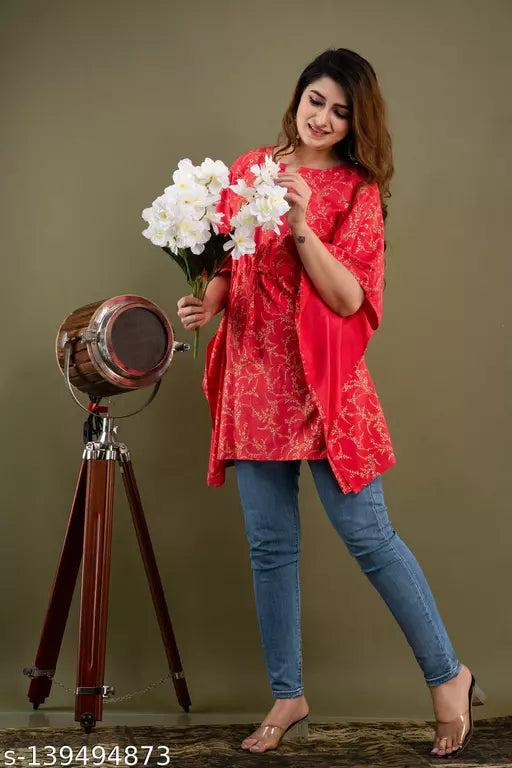 Stylish Rayon Printed Pecha Gold women Kaftan Top