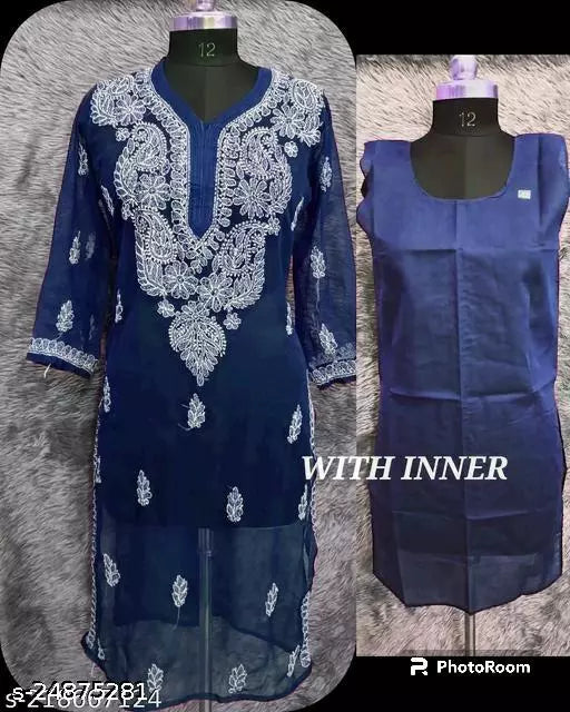 Handwork Embroidered Chikankari Chiffon Galabooti Long kurti.