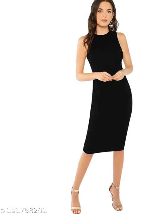Seleeveless One Piece Black Dress For Woman