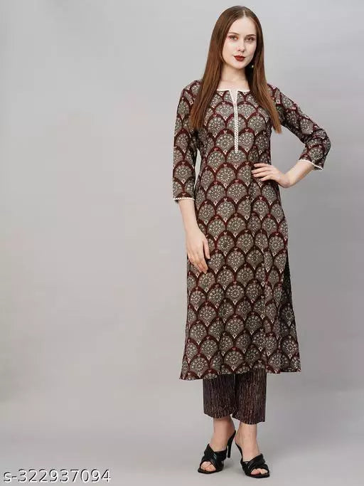 Anni Designer Women's Maroon Ethnic Motifs Printed Kurta with Trouser