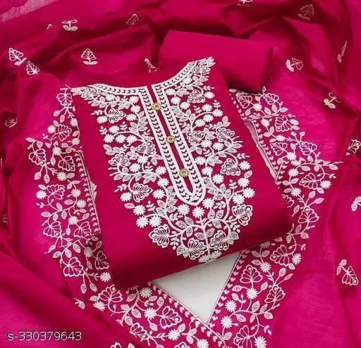 Aayegi Sensationable Trendy Red Chanderi Cotton Unstiched Chudidar Patiala Punjabi ChainStich Work Embroidered Party Wear Salwar Suits & Dress Materials